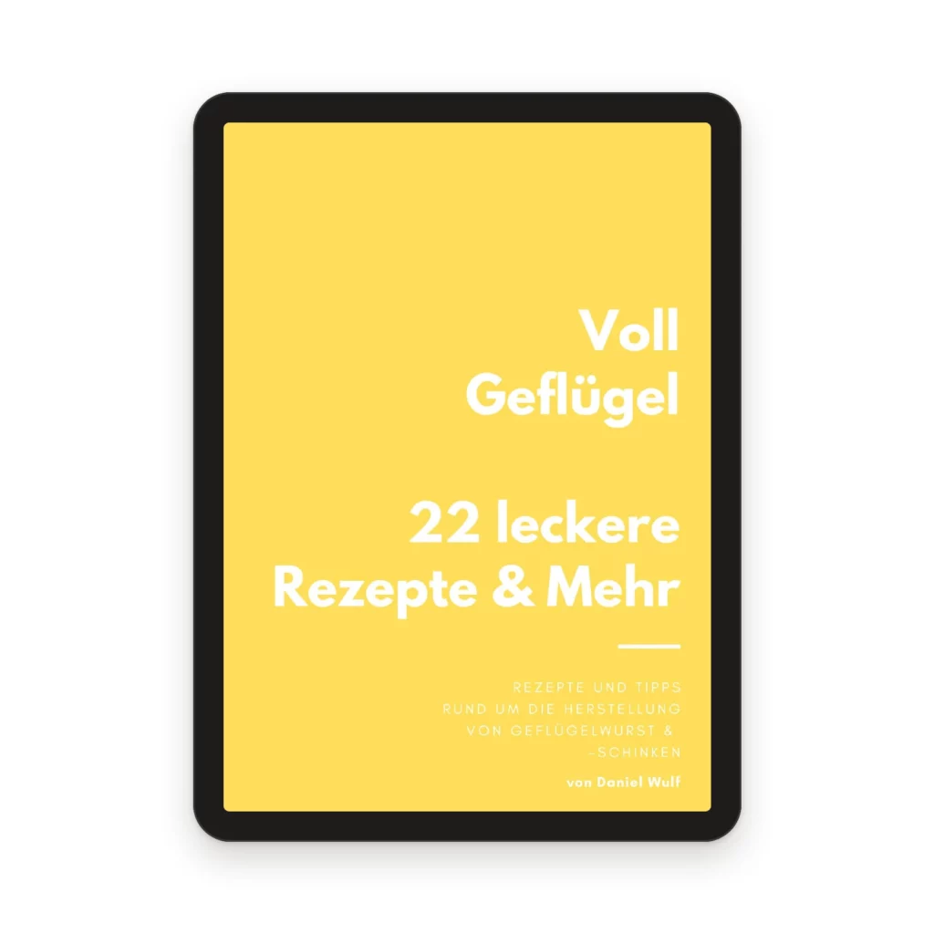 E-Book „Voll Geflügel – 22 leckere Rezepte“ als PDF, Titelseite auf einem Tablet.