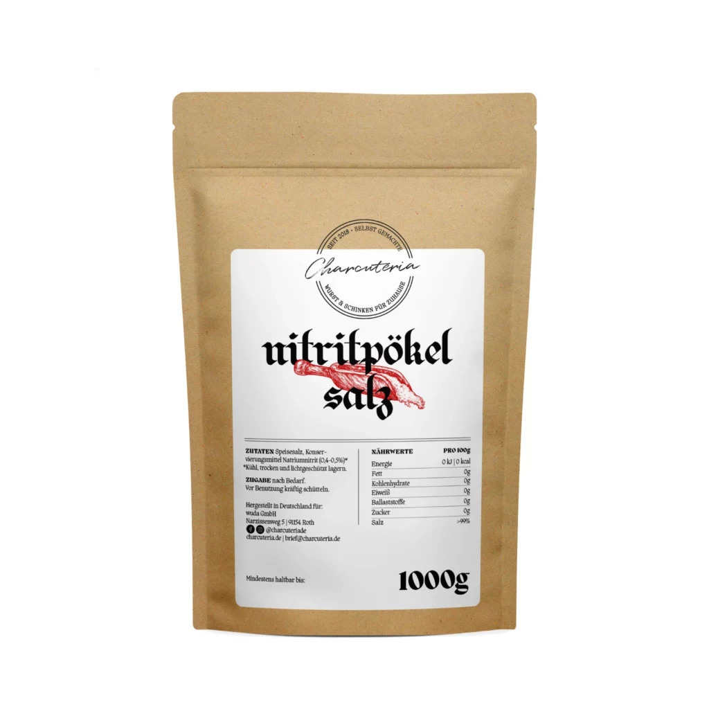Nitritpökelsalz, 1000 g im Standbodenbeutel.