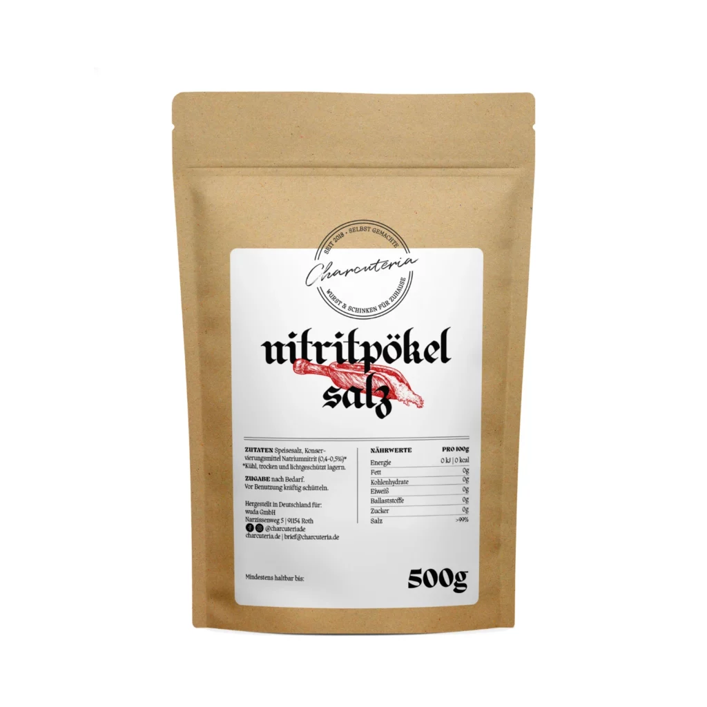 Nitritpökelsalz, 500 g im Standbodenbeutel.