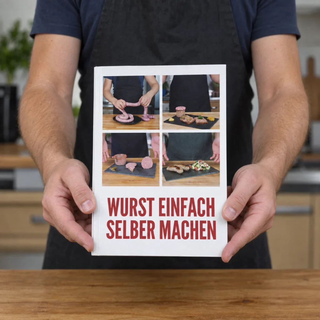 Hände halten das Wurstbuch – so groß ist das gedruckte Buch.